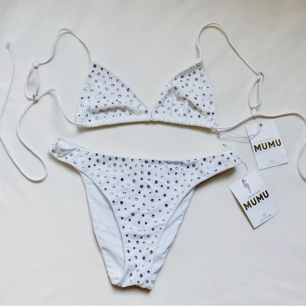 Show Me Your Mumu white rhinestone bikini size small top and bottom: never worn